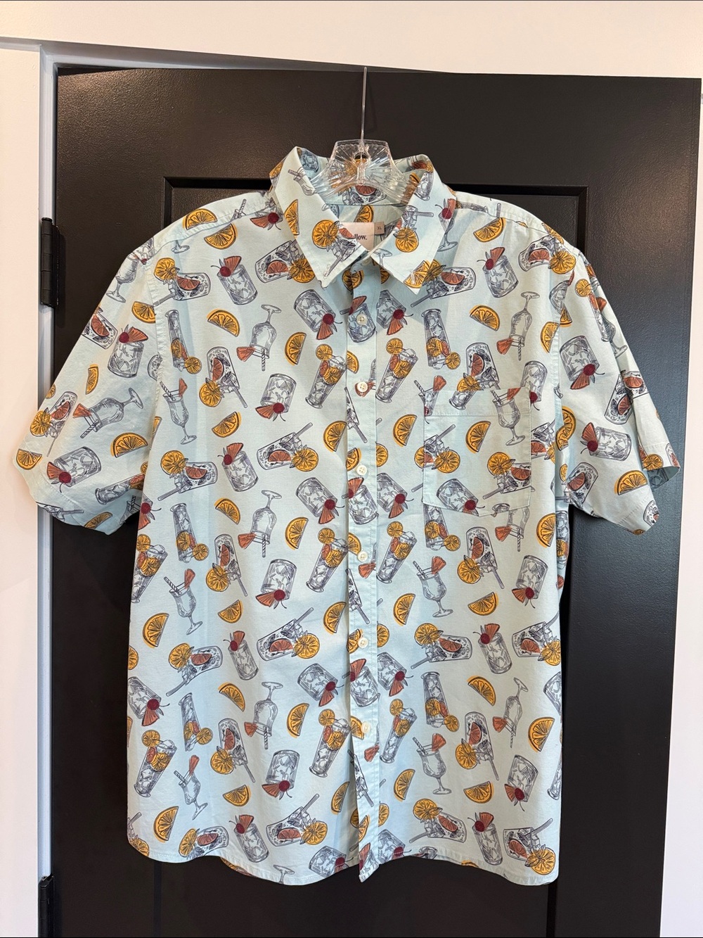 Goodfellow & Co Light Blue Short-Sleeve Cocktail Print Button-Down Shirt